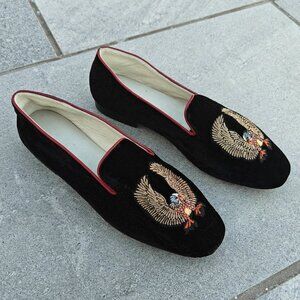 Leather Velvet Shoes for Women, Eagle Embriodered Shoes, Leather Shoes, Size 8.0